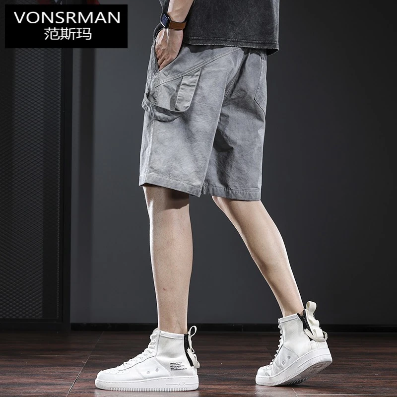 休闲短裤男士夏季潮牌宽松美式复古伐木裤高级感五分脏脏裤男薄款