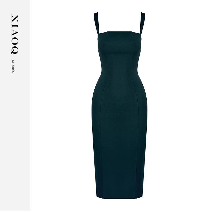 【小Q家】46852夏季吊带修身复古开叉连衣裙T