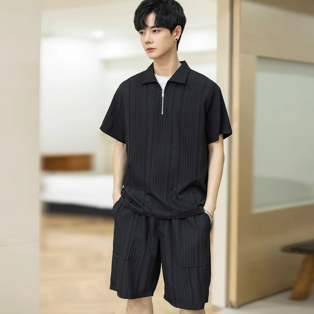 大码宽松男士套装2025夏季新款百搭透气男装潮流时尚帅气短裤上衣