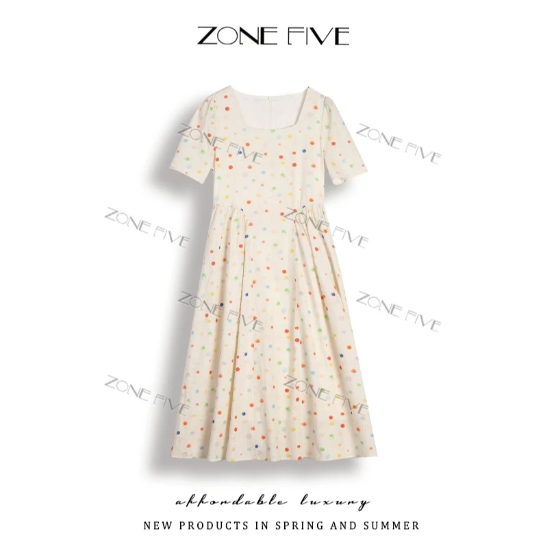 【zonefive】邂逅夏日花漾浪漫文艺风彩色波点甜美穿搭连衣裙