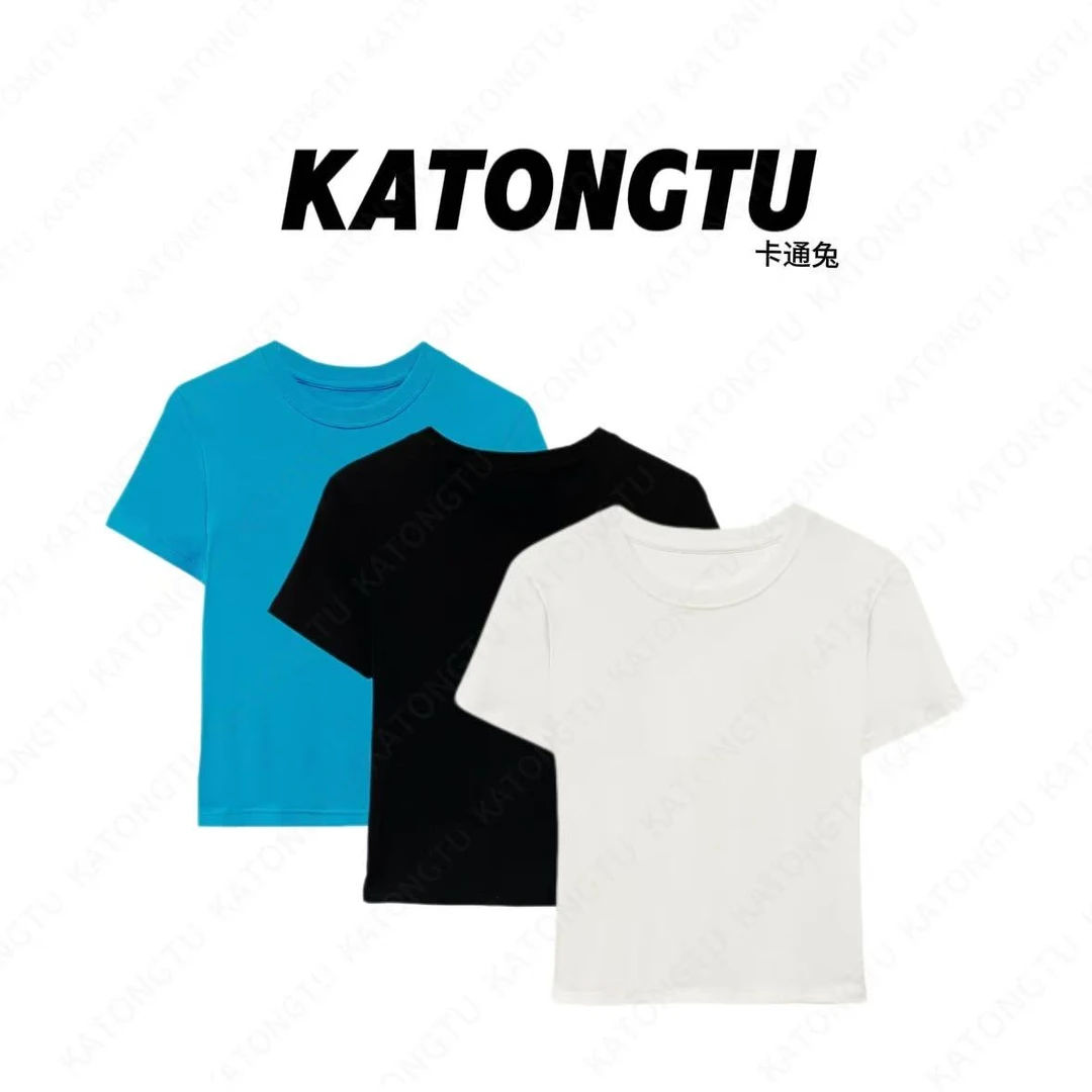 KATONGTU 【时髦T】夏季新款棉欧若简约休闲打底T恤短袖 DM2502048