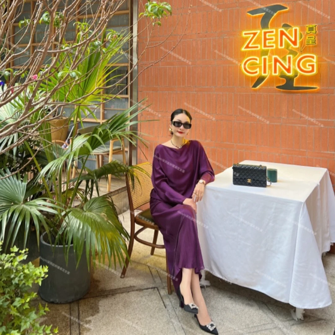 【Hui】仙气冰感砂洗铜氨丝一字领/鱼尾套装