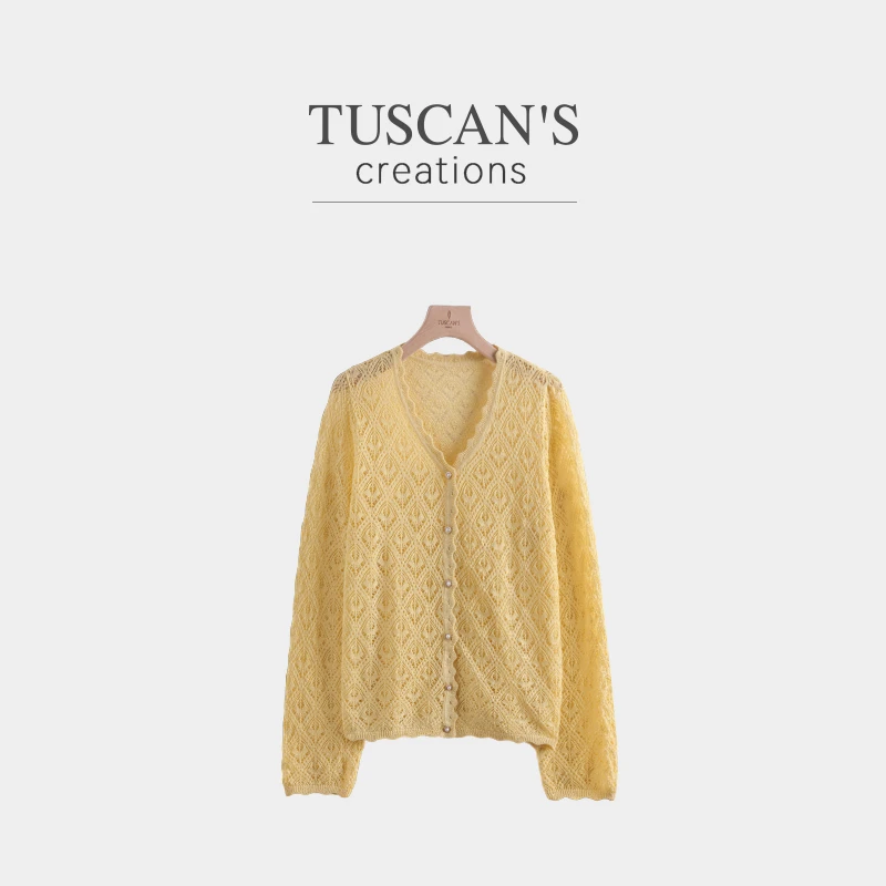 TUSCAN'S CREATIONS新款慵懒风小众镂空薄款长袖针织开衫时代集团