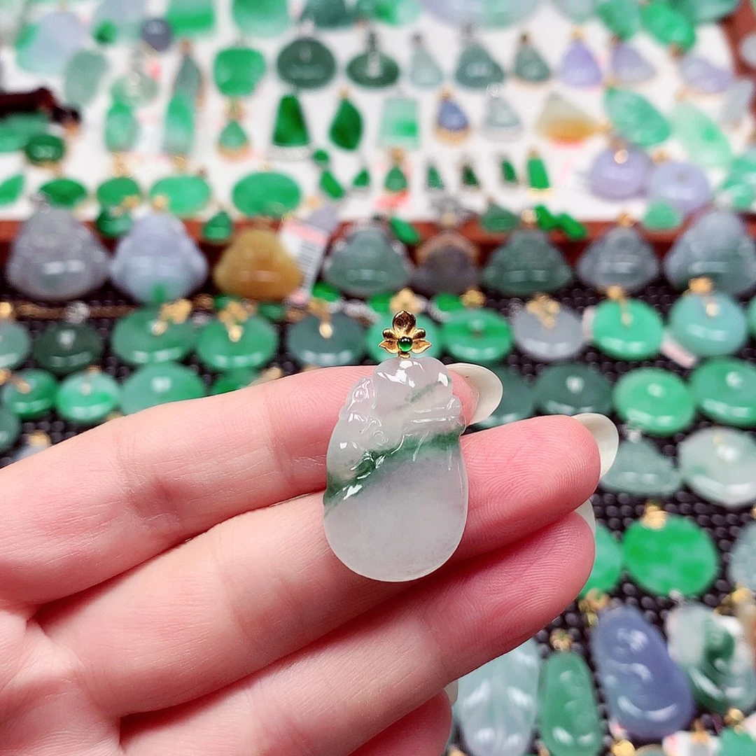 翡翠18K金镶嵌吊坠(不含链)