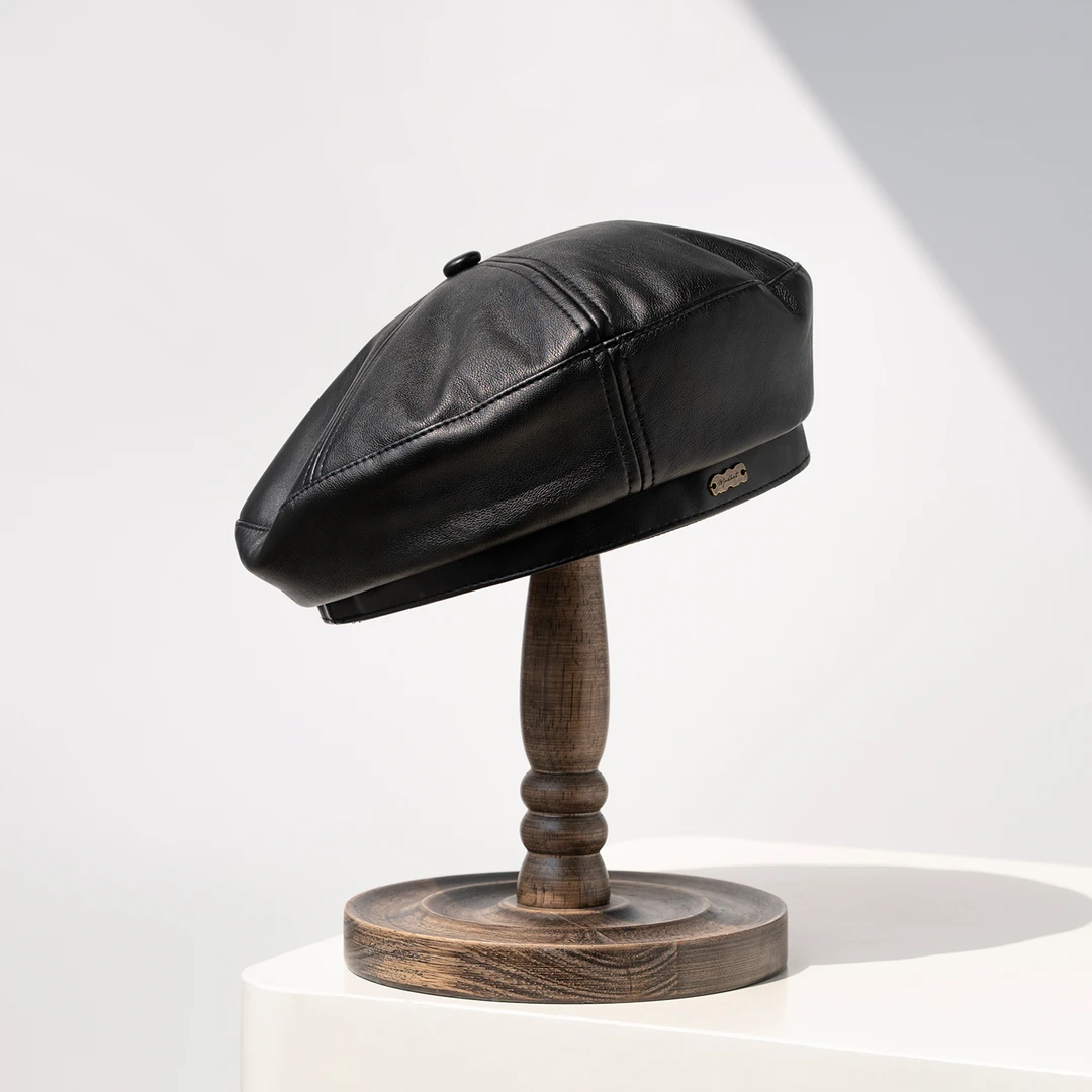 疯帽子 时髦洋气皮质贝雷帽 潮酷八角画家帽子逛街百搭女款25秋冬