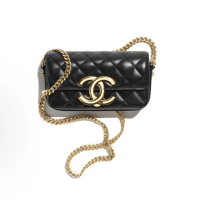 99新 Chanel/香奈儿 【一梵】23PWOC大金扣黑色羊皮mini单肩斜挎包