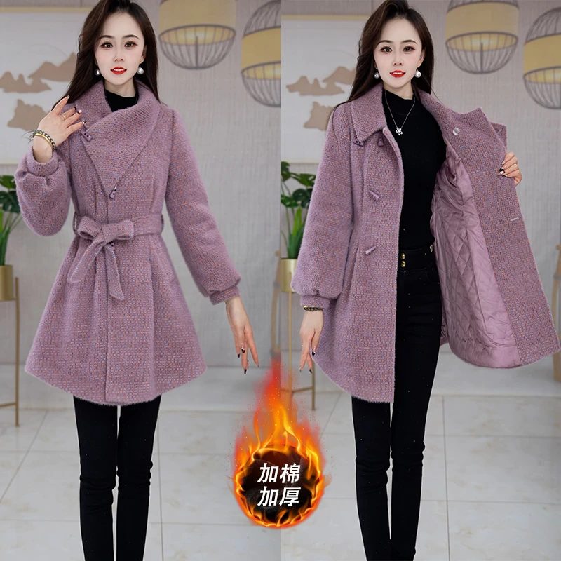 【现货】28470冬季新款优雅大气时尚休闲修身外套加厚加绒保暖外套
