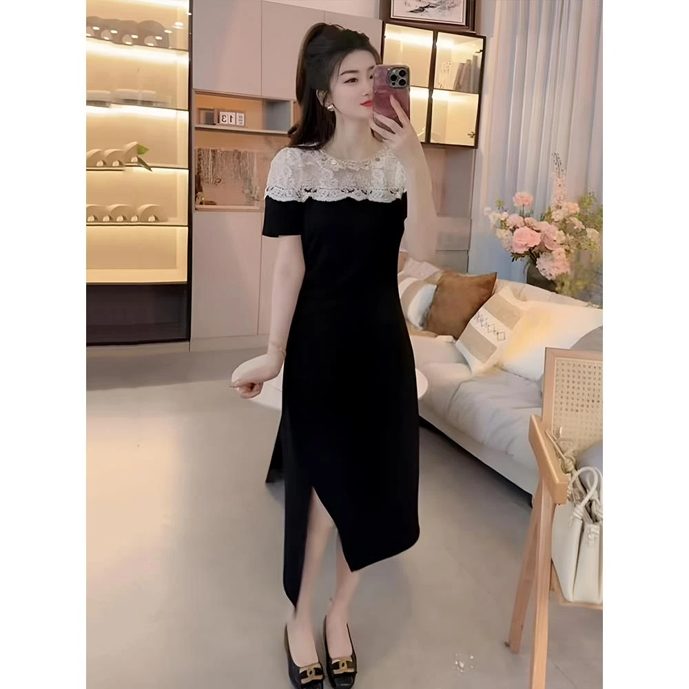 『老公款』设计显瘦百搭时尚出行连衣裙2025新款夏季修身开叉长裙子