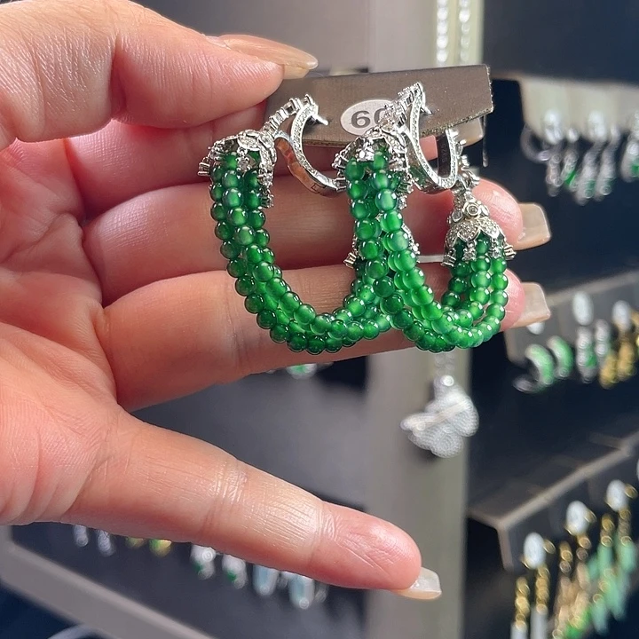 翡翠银S925镶嵌耳饰翡翠