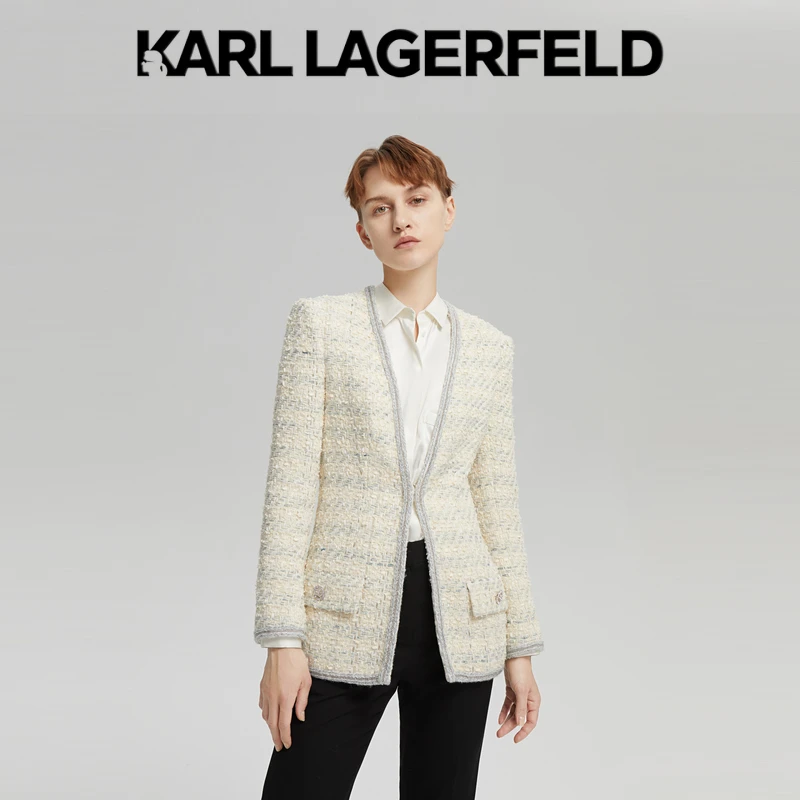 【婷婷专属】KARL LAGERFELD 收腰手工花边粗花呢夹克216L1536
