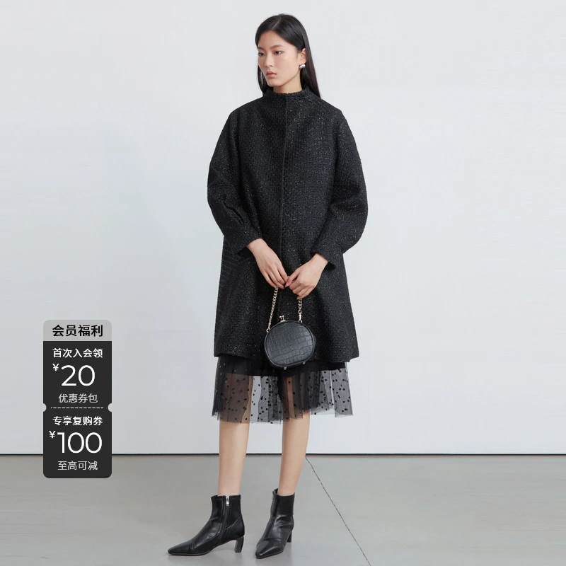 圣迪奥小香风高端轻奢气质中长款百搭毛呢外套S224Z2324