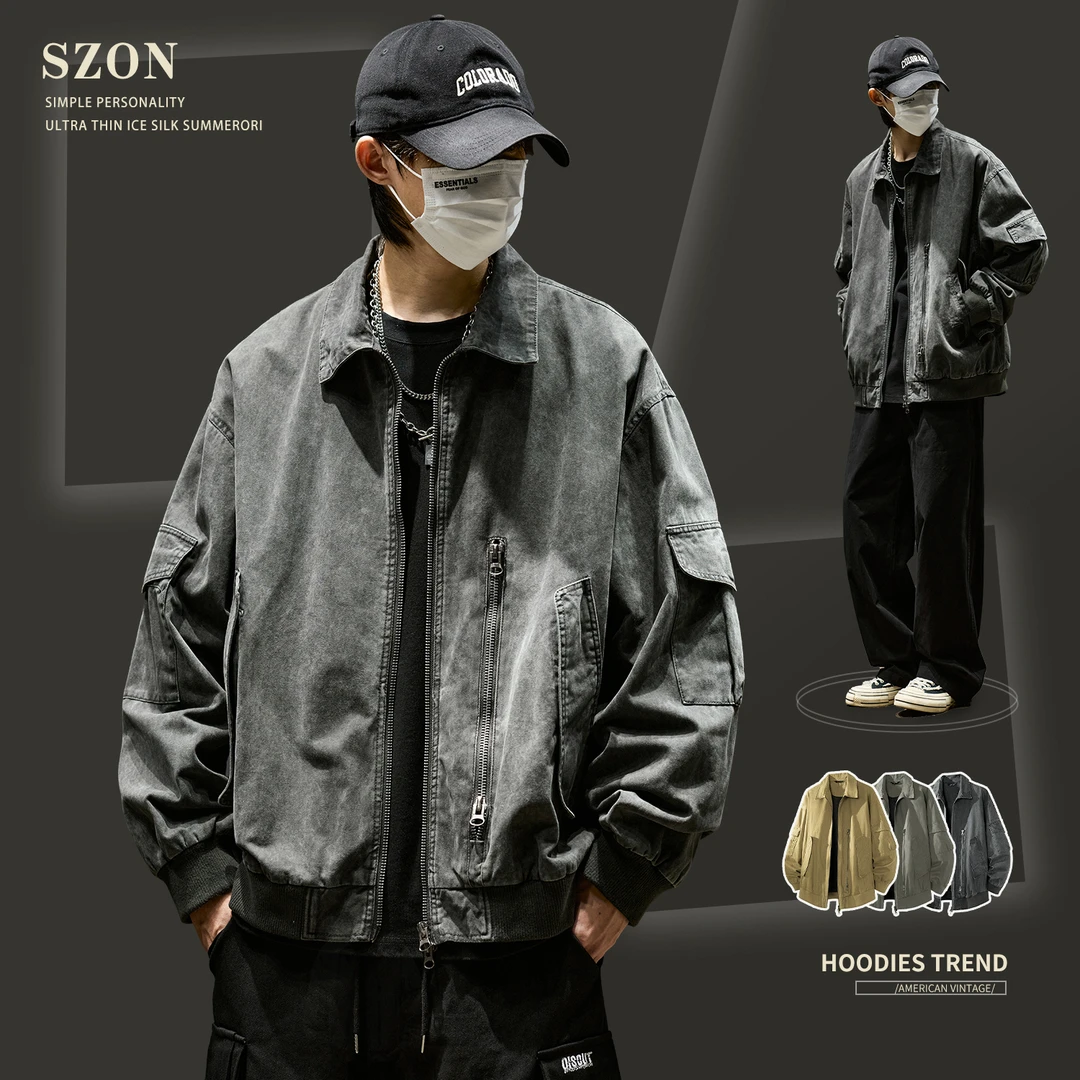 夹克男款秋季2025新款复古做旧多口袋工装外套爆款潮男飞行棒球服