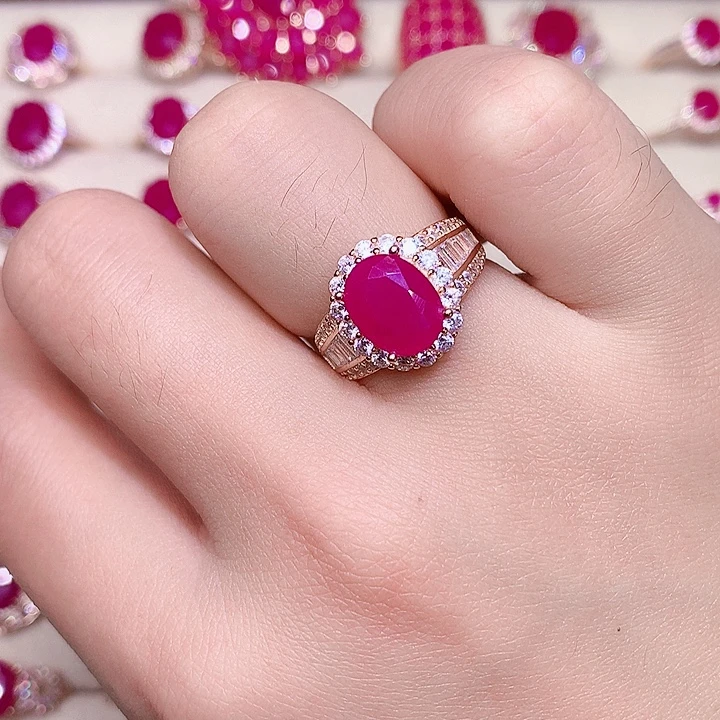 红宝石戒指银S925镶嵌
