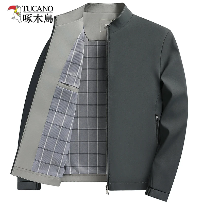 啄木鸟新款男士夹克春秋季爆款宽松外套男中年立领商务休闲夹克衫