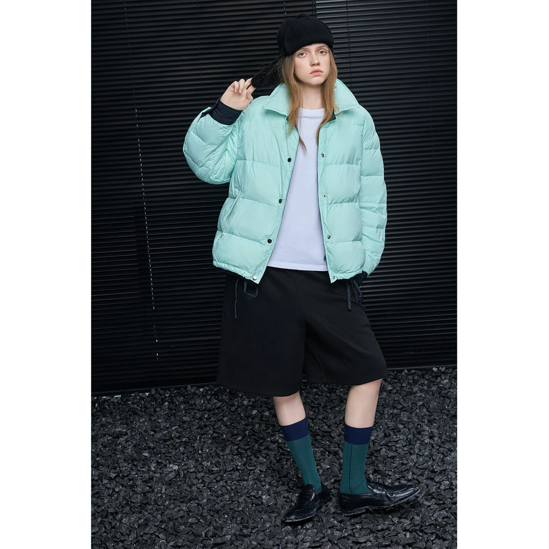 moment宽松羽绒服外套女2025新款冬撞色两穿小众设计感独特别致
