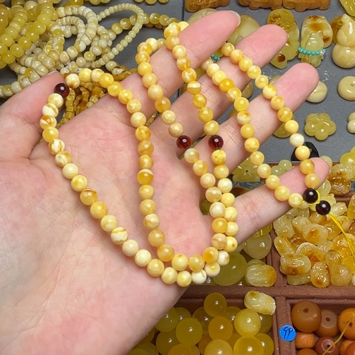 蜜蜡未镶嵌裸石101-满蜡妖花圆珠108卡5