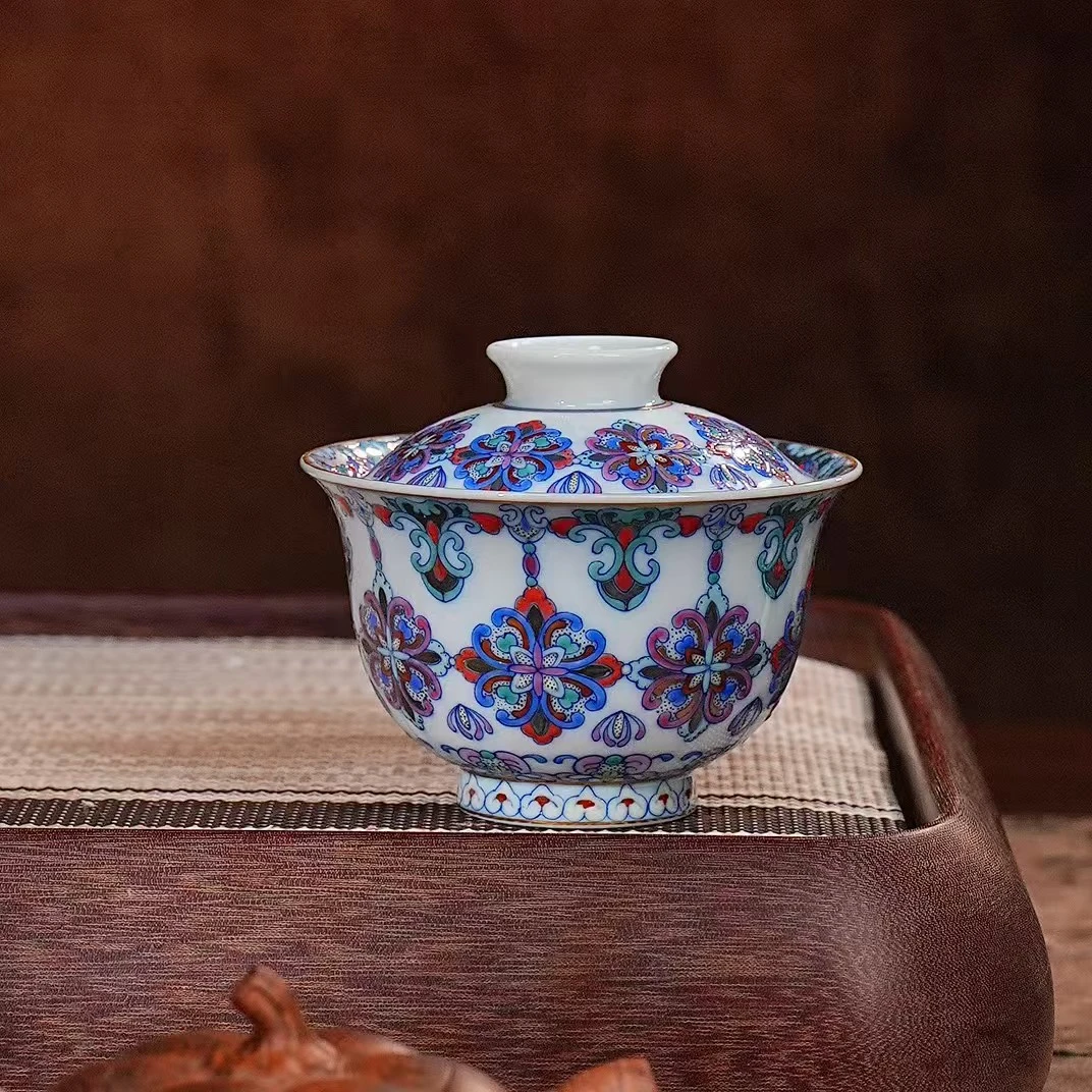 冉月斗彩唐风花团盖碗景德镇陶瓷男女泡茶专用主人杯2025新款高端