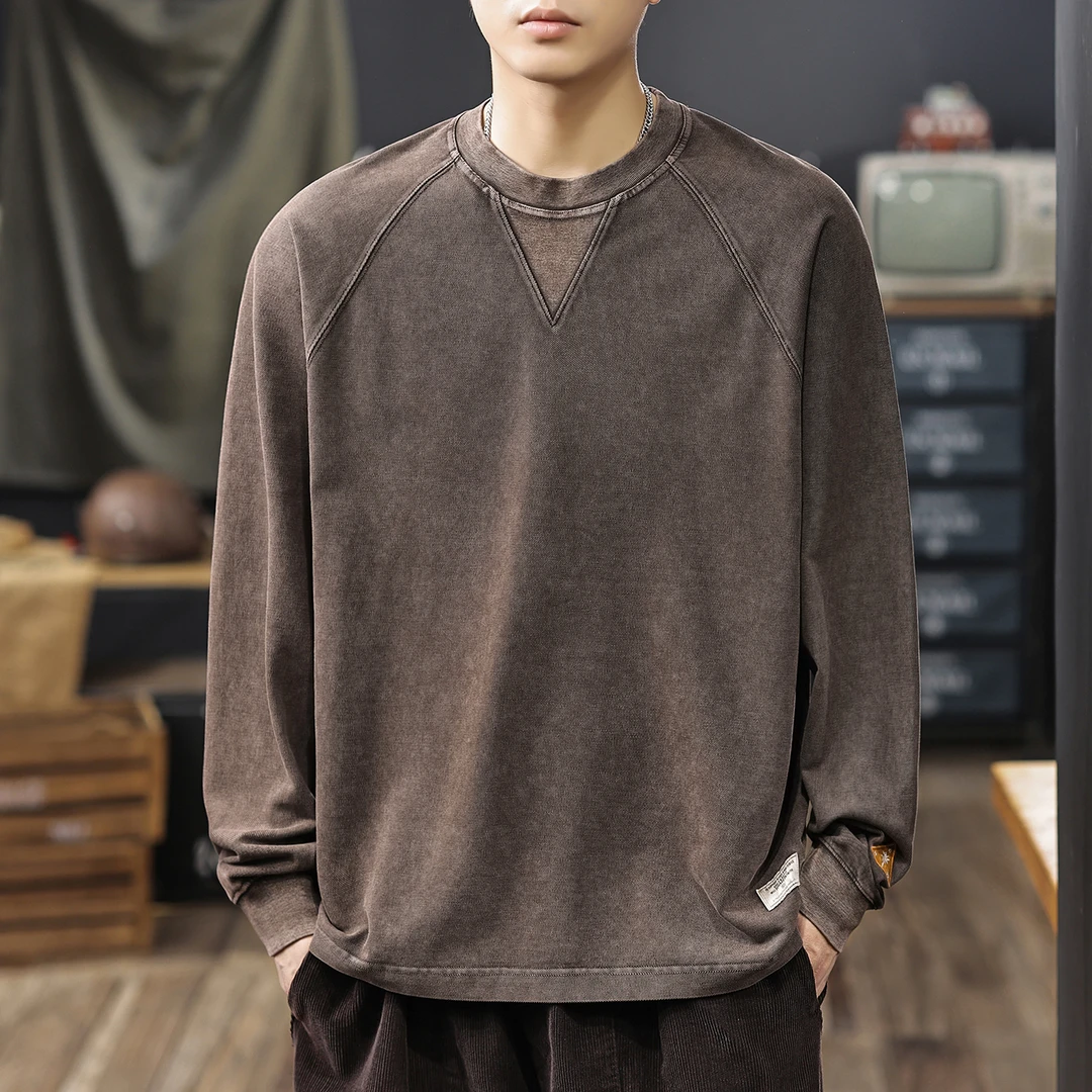 MR.MUDI/穆迪先生美式复古重磅长袖T恤男秋季舒适亲肤男士打底衫t