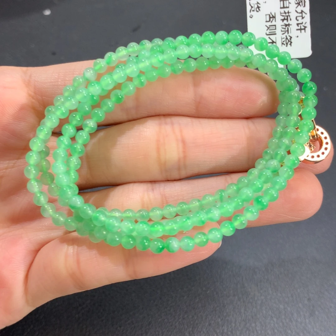 翡翠未镶嵌手串卡3.3冰胶甜甜绿飘花小米项链