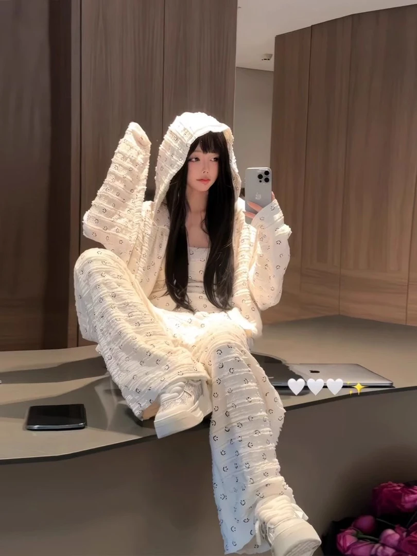 巨软泡泡棉大码胖MM法式小香风开衫➕阔腿裤两件套慵懒风宽松款