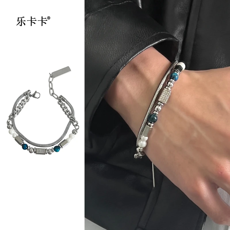 钛钢手链 男女手串男生手饰品简约ins原创设计双层手链冷淡风嘻哈