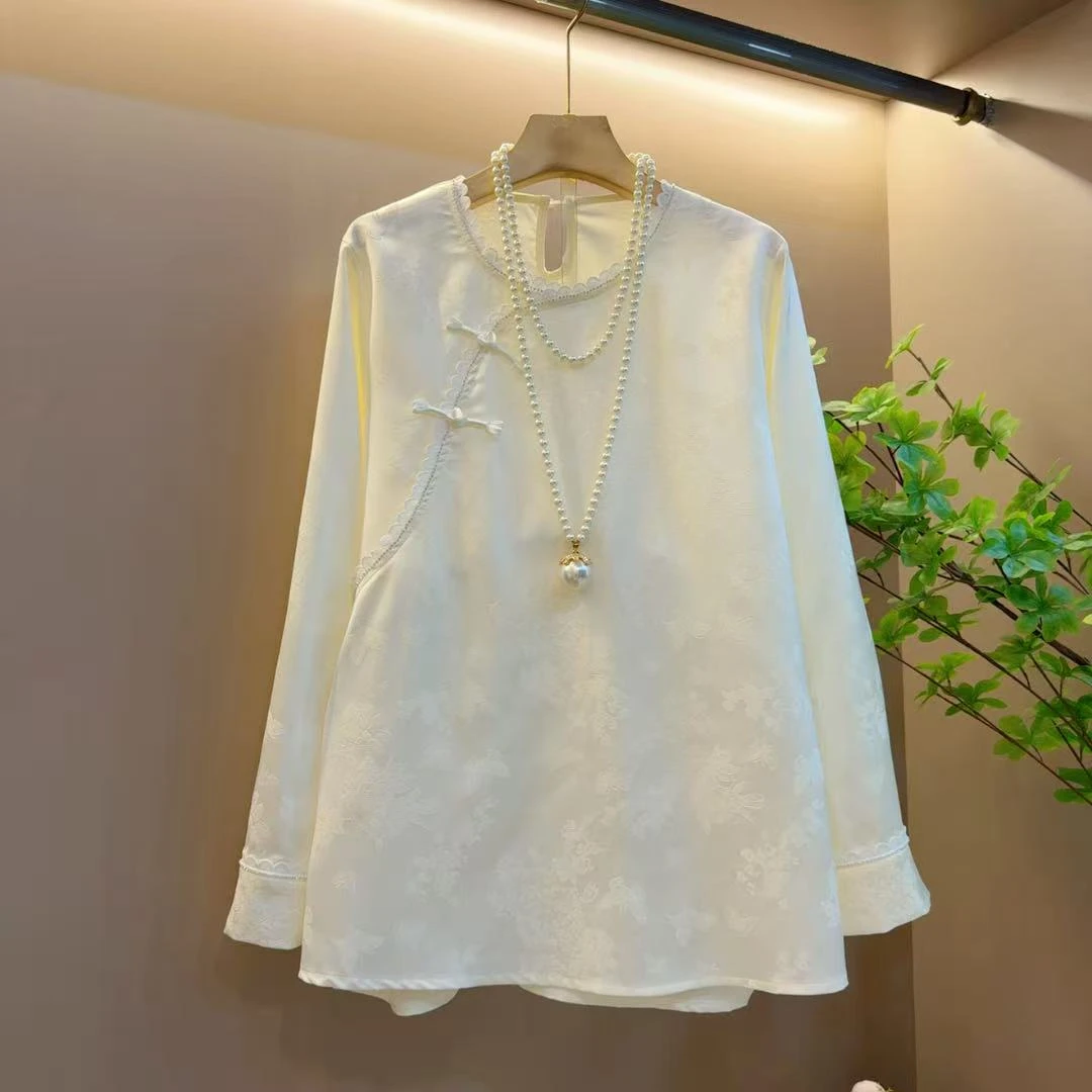 早秋古风女装新款拼接纯色百搭设计感盘扣上衣（长70左右）