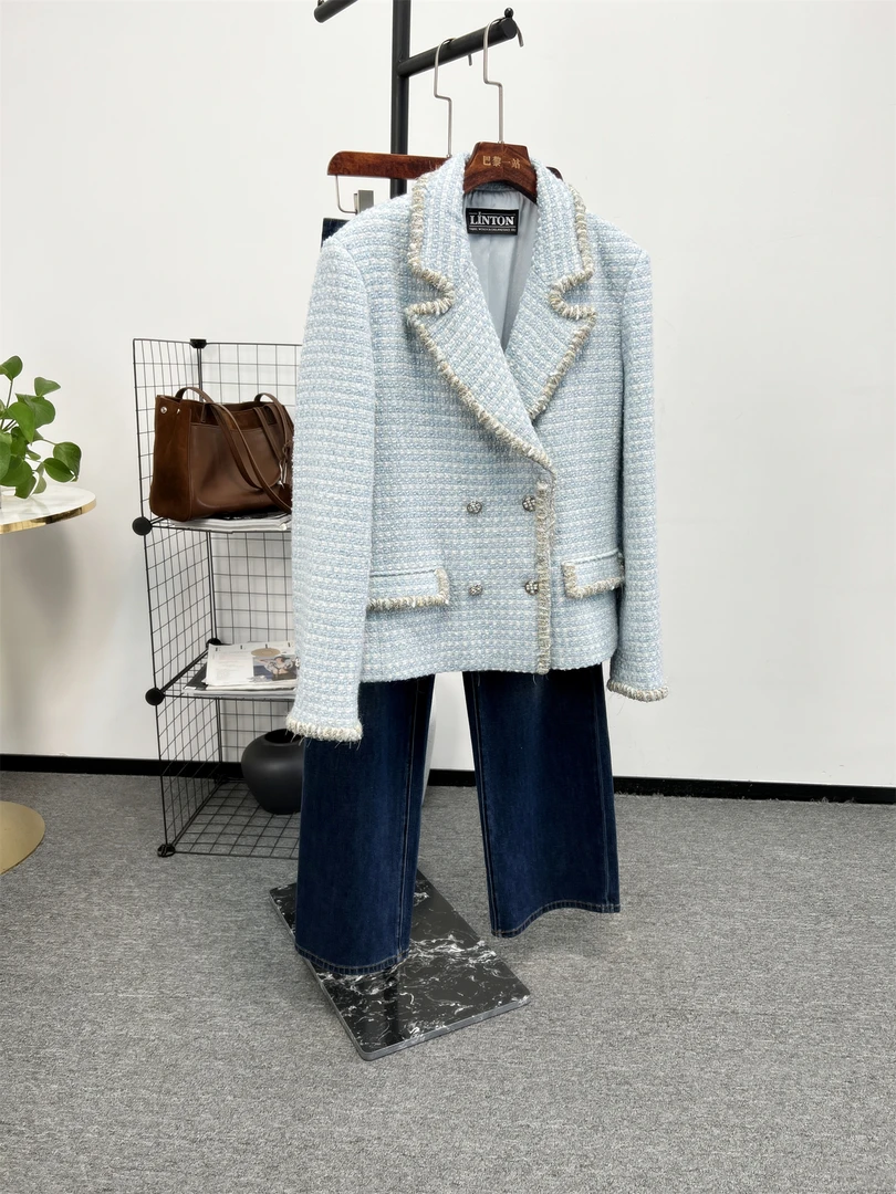 巴黎一站 梦幻冰蓝 CH@nL旗下英国进口Lesage 粗花呢小香风外套