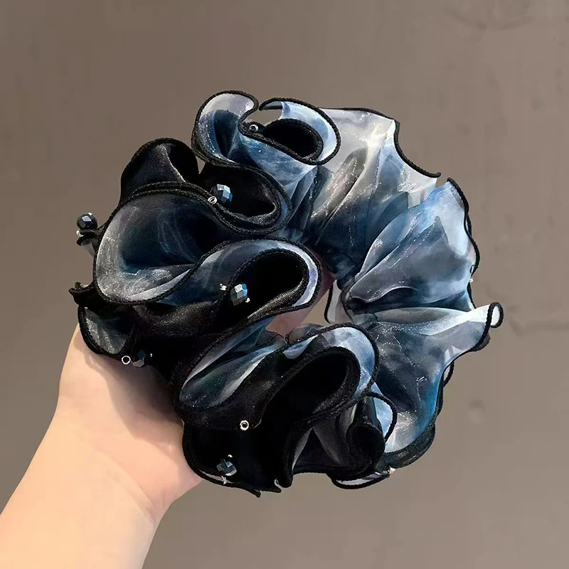 韩系复古雪纱大肠发圈高级感气质扎丸子头绳洋气设计渐变色橡皮筋