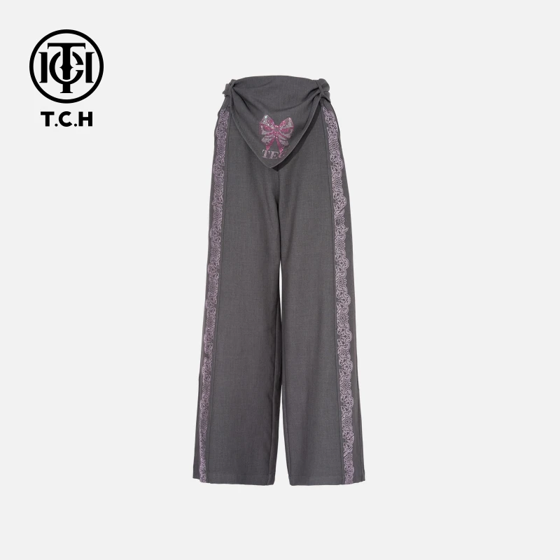 TCH私服烫钻工艺时尚休闲百搭气质松弛感长裤T75C20E1039轻奢tch