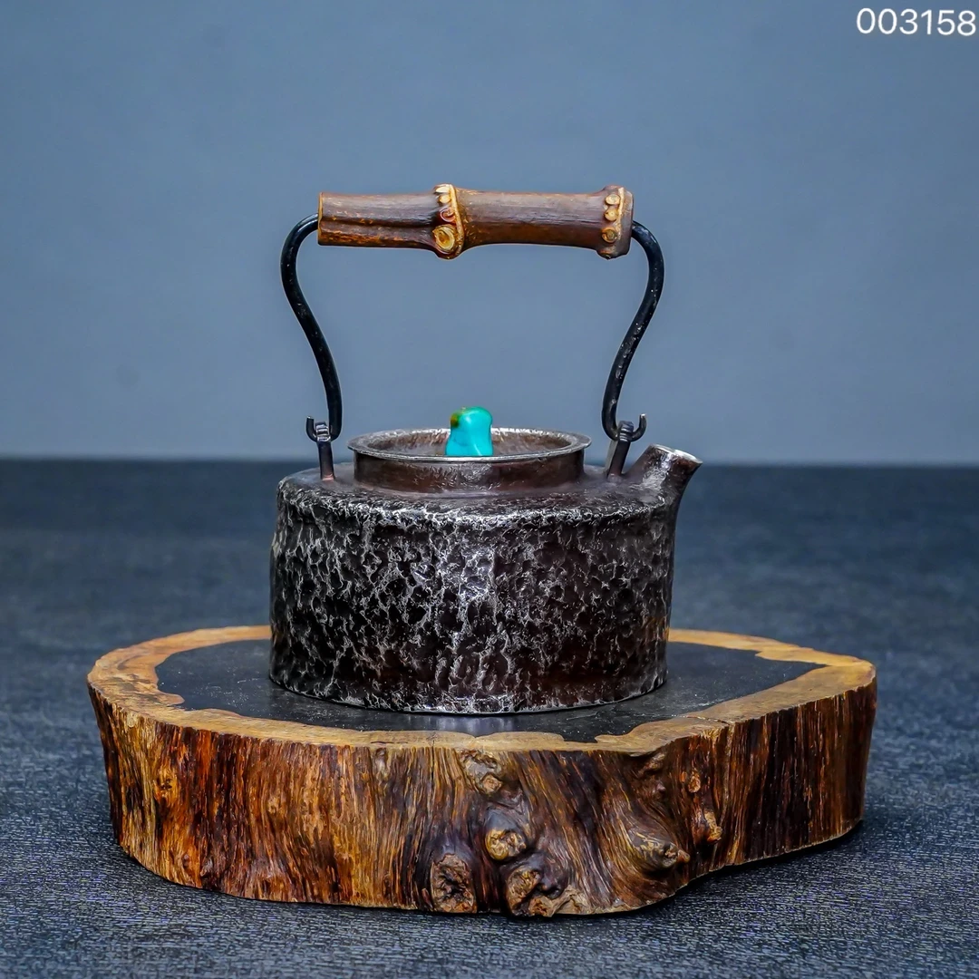 【半山工坊】纯手工一张打复古侘寂风提梁泡茶壶家用银壶足银999