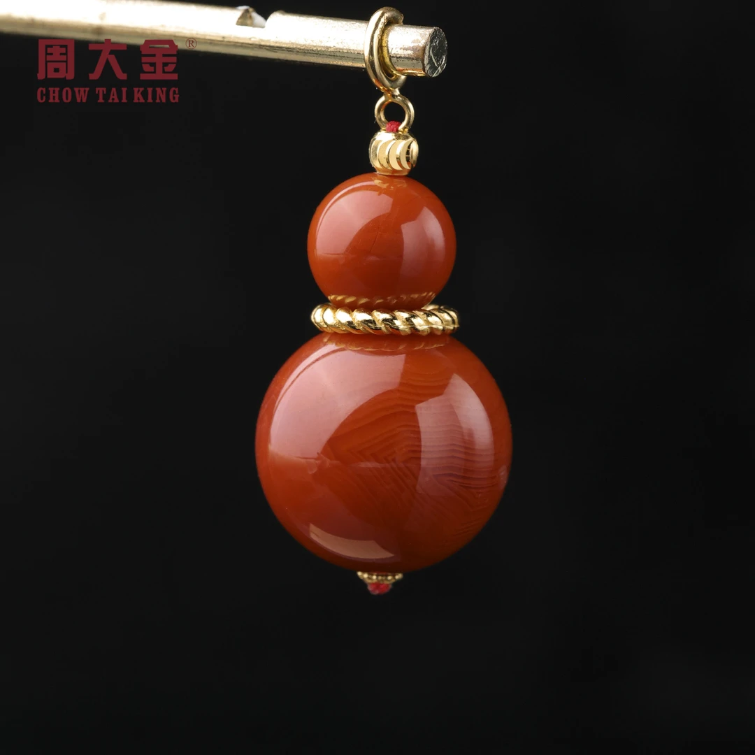 【周大金玉石】S925银南红圆珠葫芦吊坠-D10585-臻