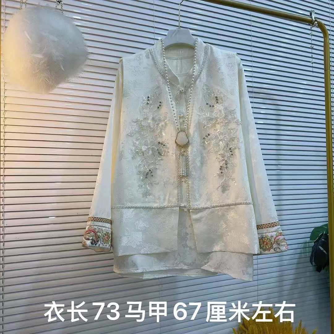 胖MM2025早秋新款新中式立体花设计马甲搭配花边袖小衫（单拍）