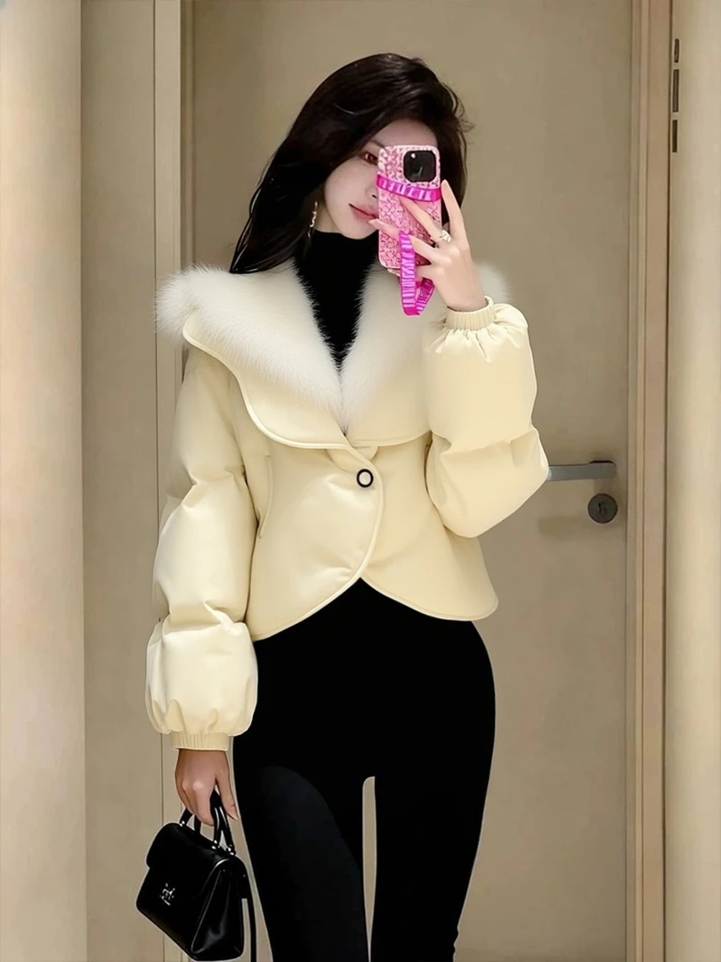 设计感小香风翻领宽松棉服女2025冬季季新款韩系气质百搭显瘦外套