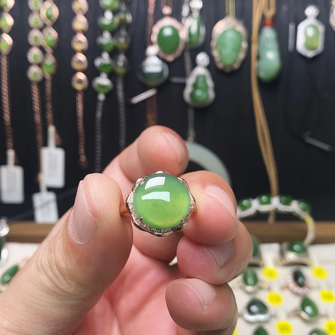和田玉（碧玉）银S925镶嵌戒指