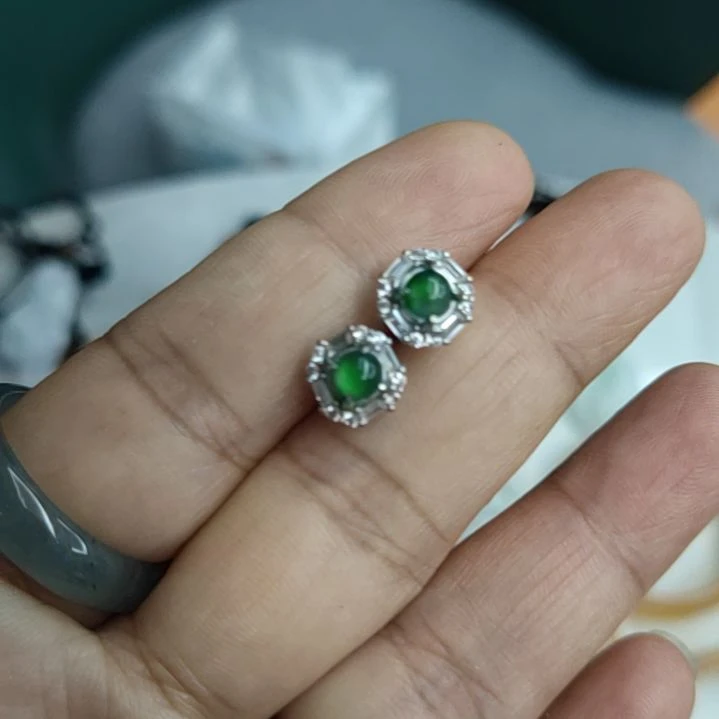 翡翠银S925镶嵌耳饰吊坠