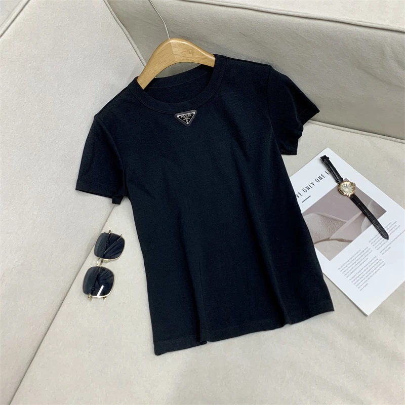 黑色圆领短袖女士夏季显瘦简约短袖 800705 仓