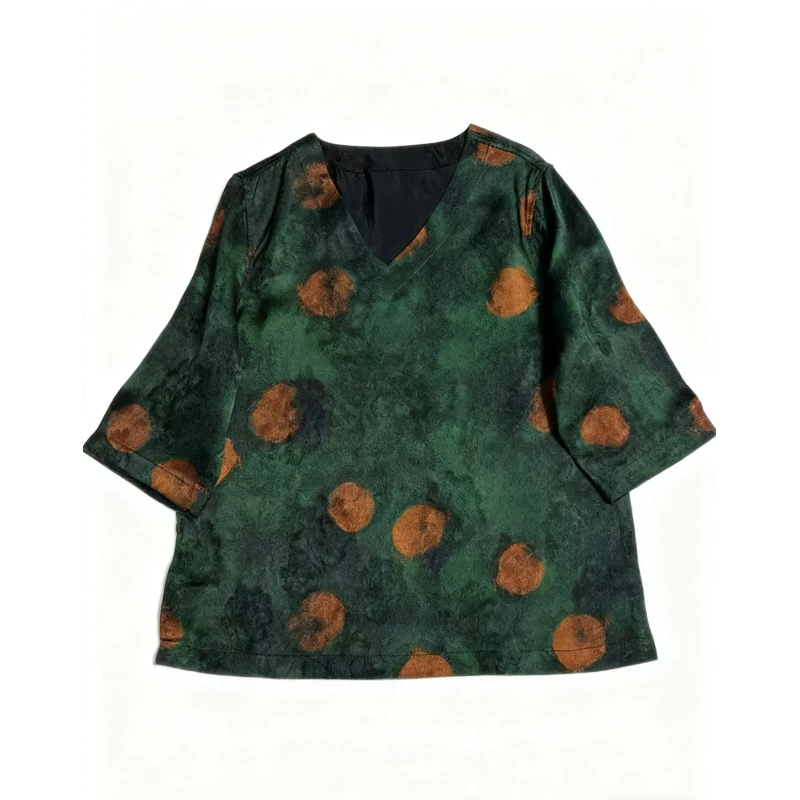 1649橘灯 25年秋新款柿子花V领提花绿色系女款小衫