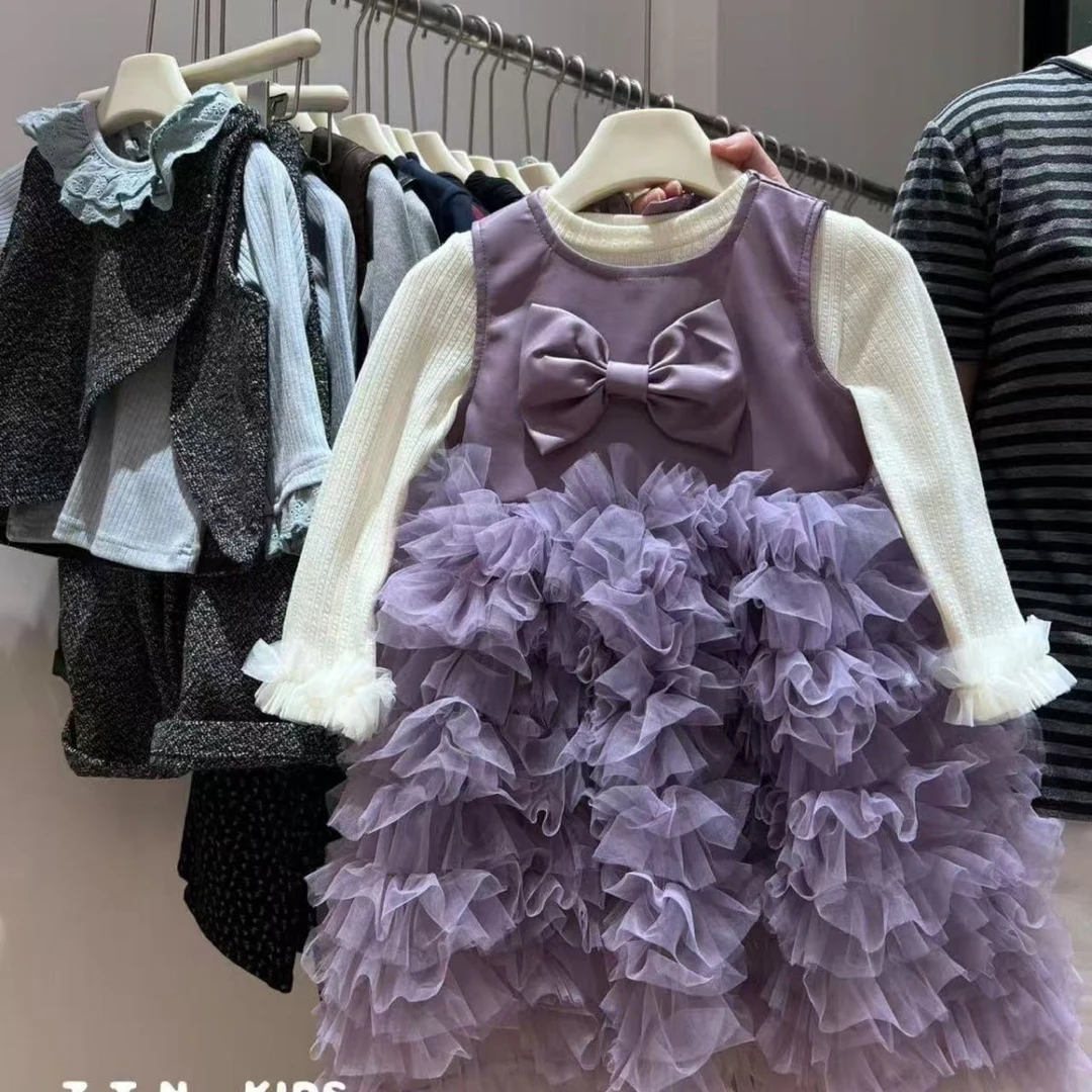 秋季连衣裙女童长袖打底套装裙公主儿童蛋糕洋气裙两件套25307