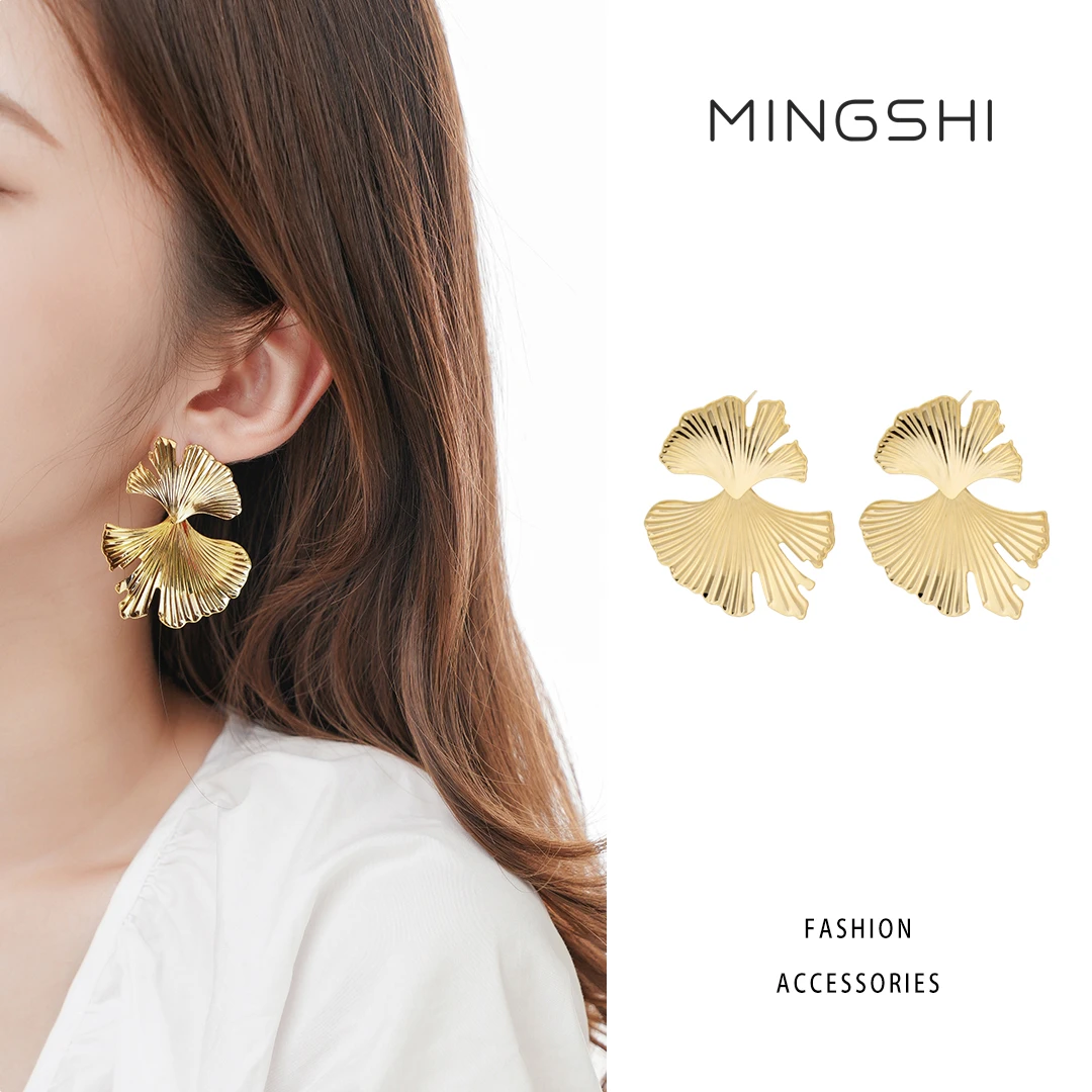名式 铜合金耳饰 法式轻奢个性简约气质银杏叶子金色耳环DR020