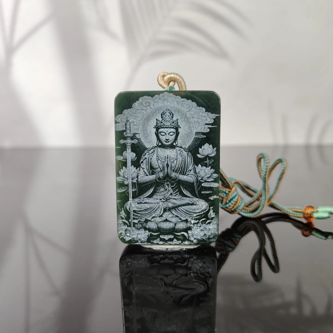 P和田玉阿弥陀佛影雕吊坠0550