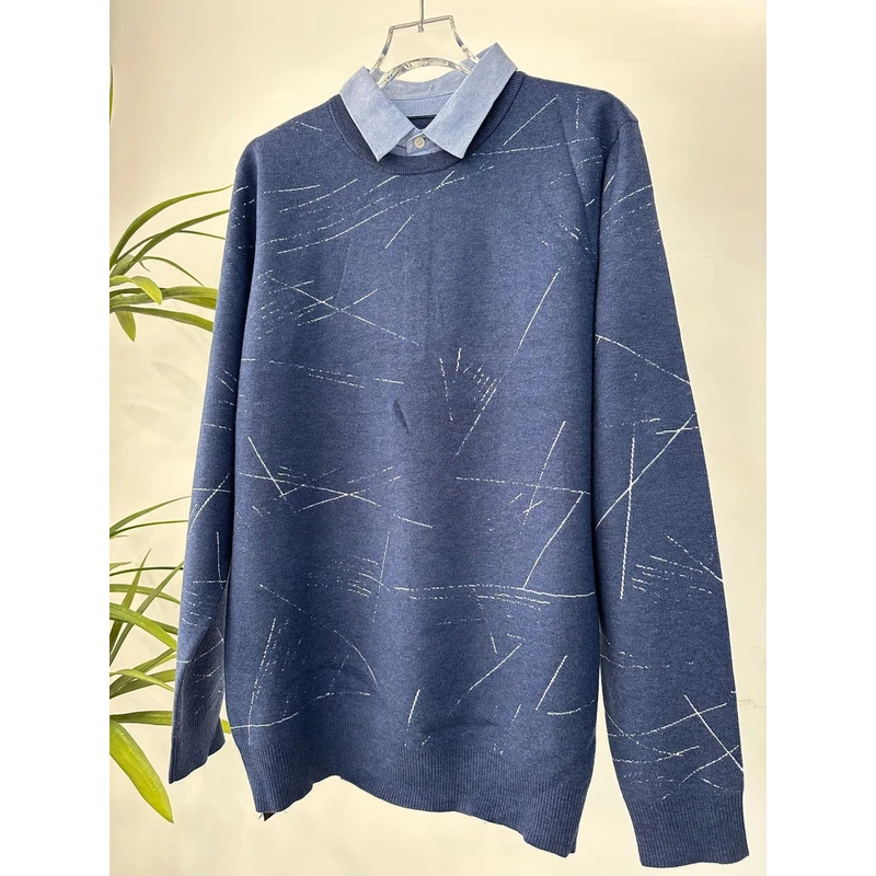 男圆领菱形加厚套头毛衣商务宽松针织打底衫MQ807