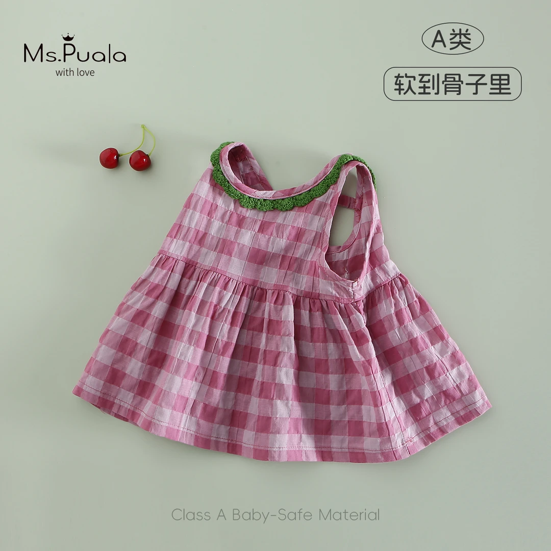 【MsPuala莓莓芭乐】婴幼儿夏季上衣女宝宝无袖薄款格子舒适衬衫