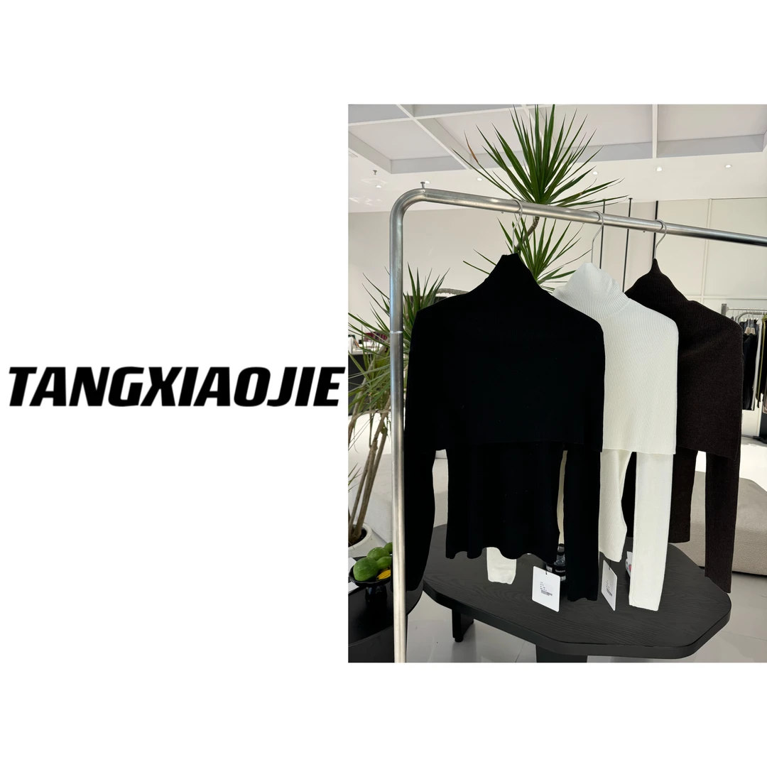 【汤小姐高定】#10582“柔光罩衫” 羊毛高领斗篷两件套毛衣