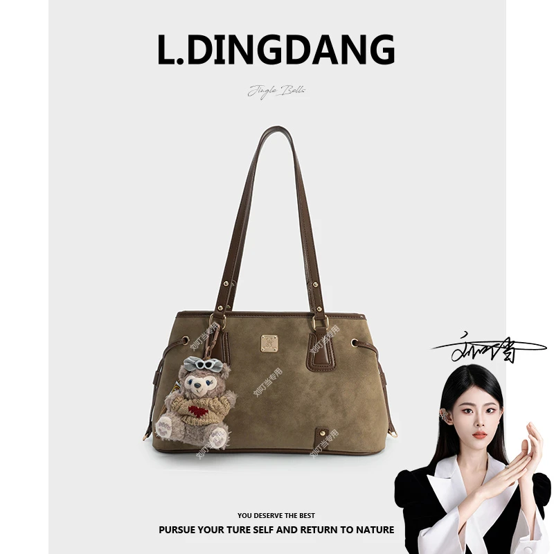 【刘叮当甄选】轻奢风斜挎款托特包格欧美复古单肩包印花F-355