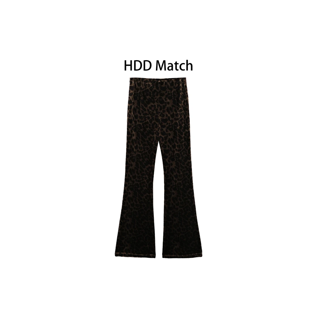 HDD- "豹纹裤" 醋酸 秋季女款时髦定制豹纹微喇休闲裤  Y8573