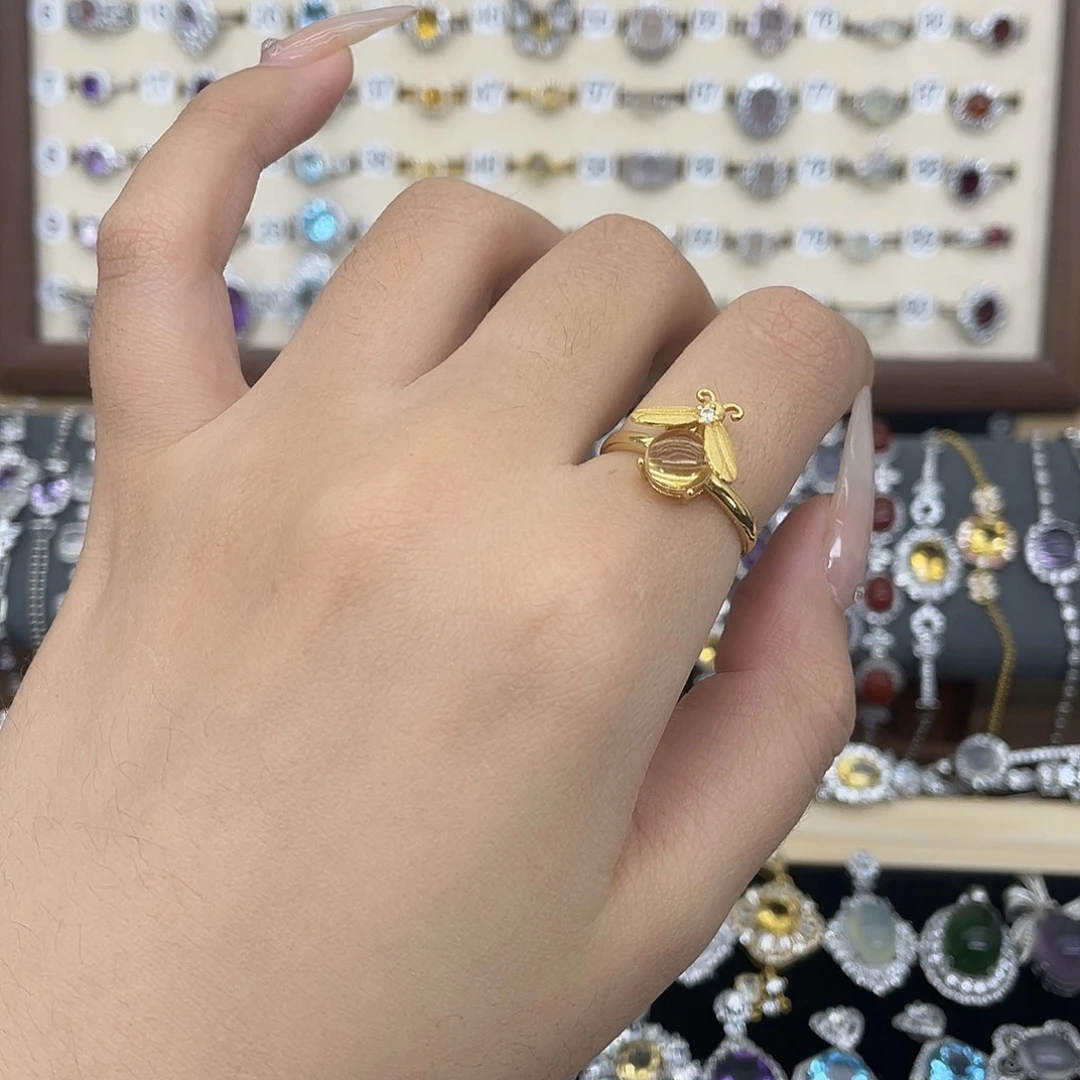 戒指银S925镀金镶嵌黄晶