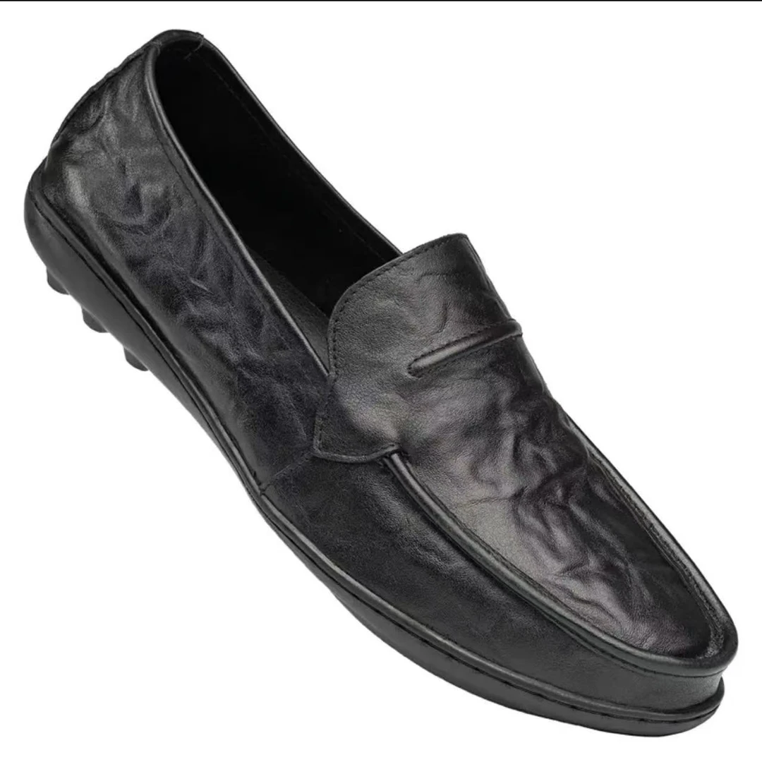 【头层牛皮夏季】透气豆豆鞋软皮软底一脚蹬老板鞋牛皮乐福鞋083-1