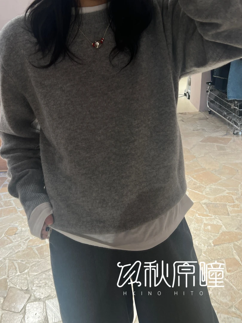 秋原瞳-毛针织衫宽松型针织秋冬长袖女套头百搭毛衣羊毛羊绒