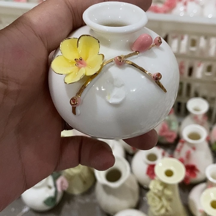 瓷片纯手工陶瓷花摆件瑕