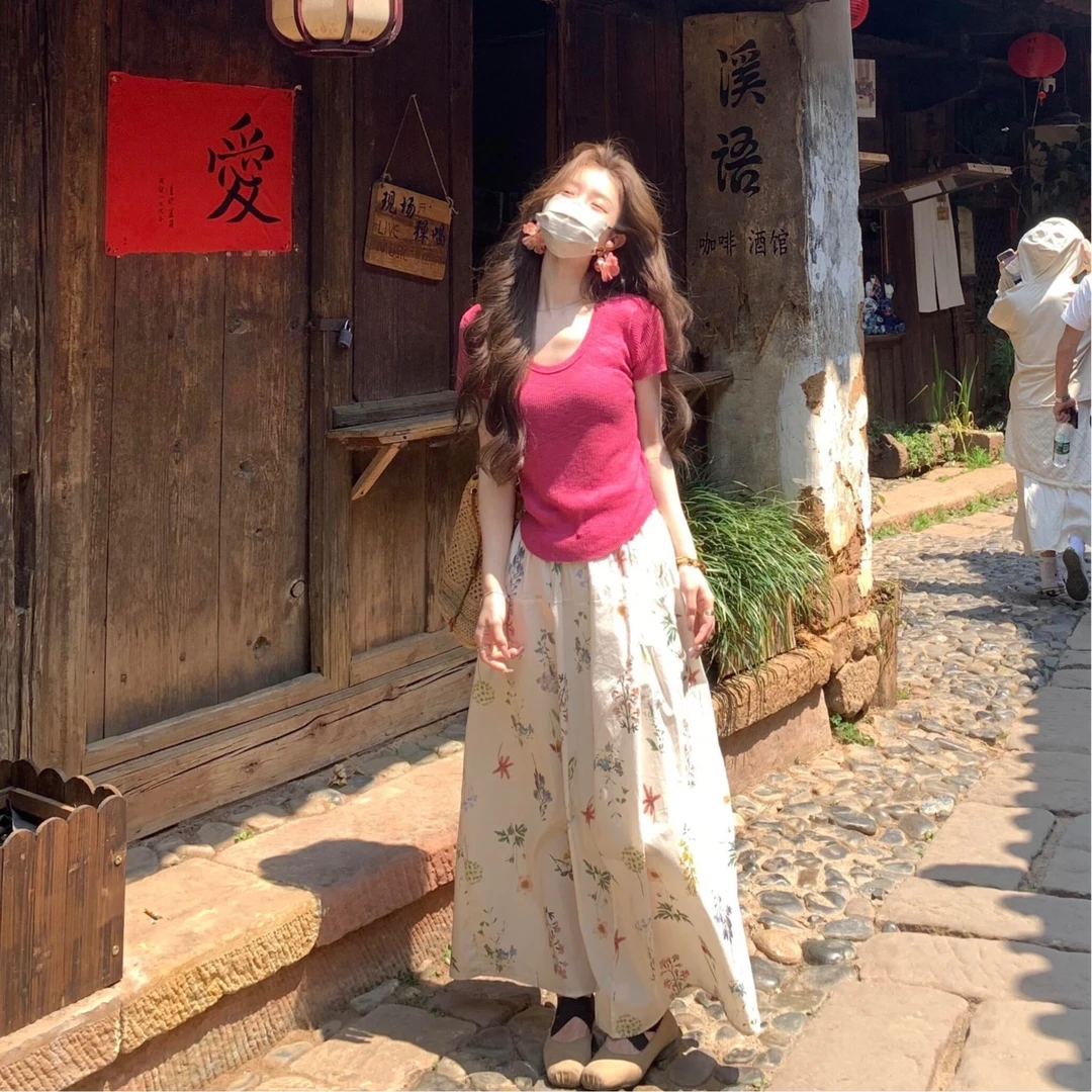 气质温柔风减龄套装裙子夏季时髦洋气高级感针织上衣半身裙两件套
